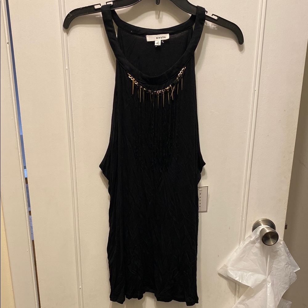 Black Sleeveless Top with Chain Detail